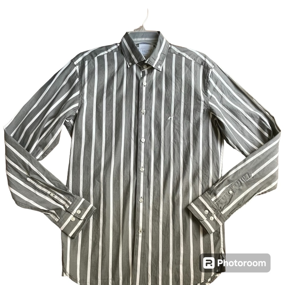 Sacoor Brothers Organic Cotton Gray & White Striped Button Down